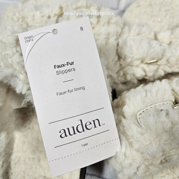 New Womens Auden Faux Fur Tan Open Toe Slippers Size 8 Color cream warm sandal - Picture 9 of 10